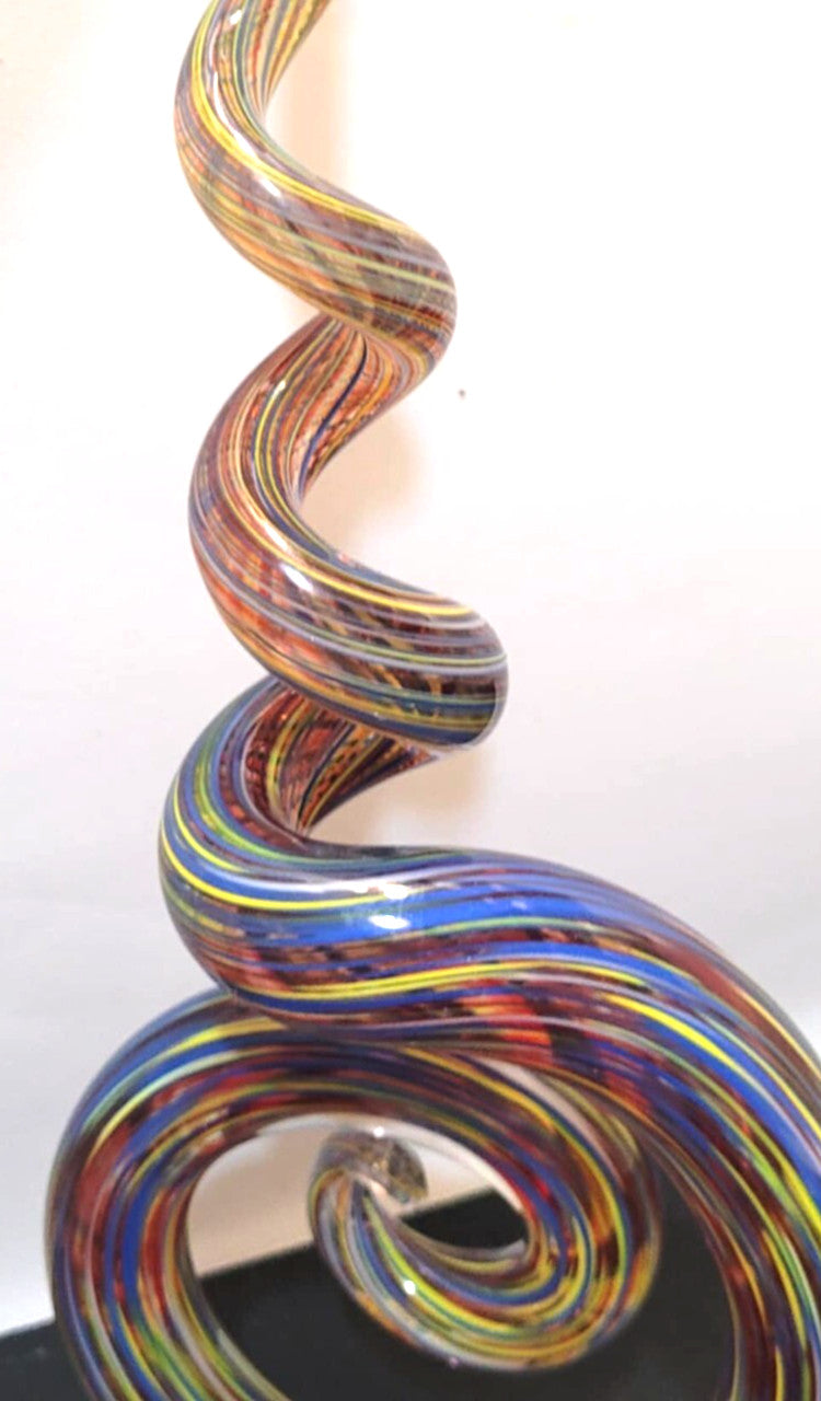 Murano style Glass Love Knot Sculpture on base 14" rainbow colours