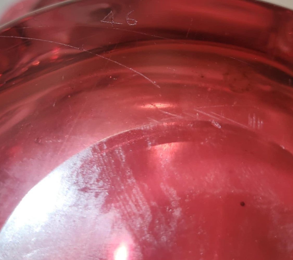 Murano Art Glass Red Cranberry freeform Bowl Sommerso 1960s etched no 46