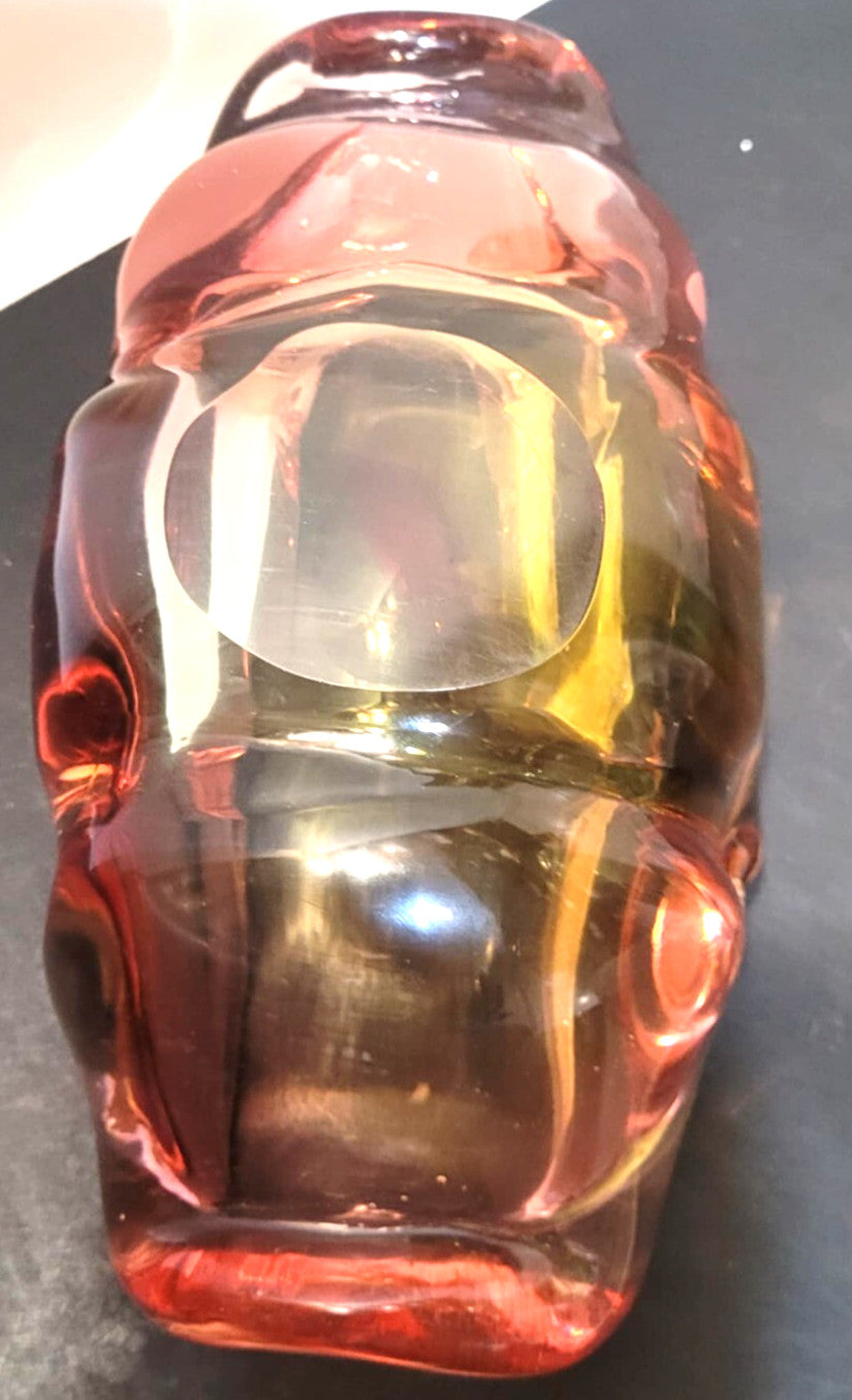 VINTAGE CHRIBSKA art glass rolled edge bowl pink yellow 8"