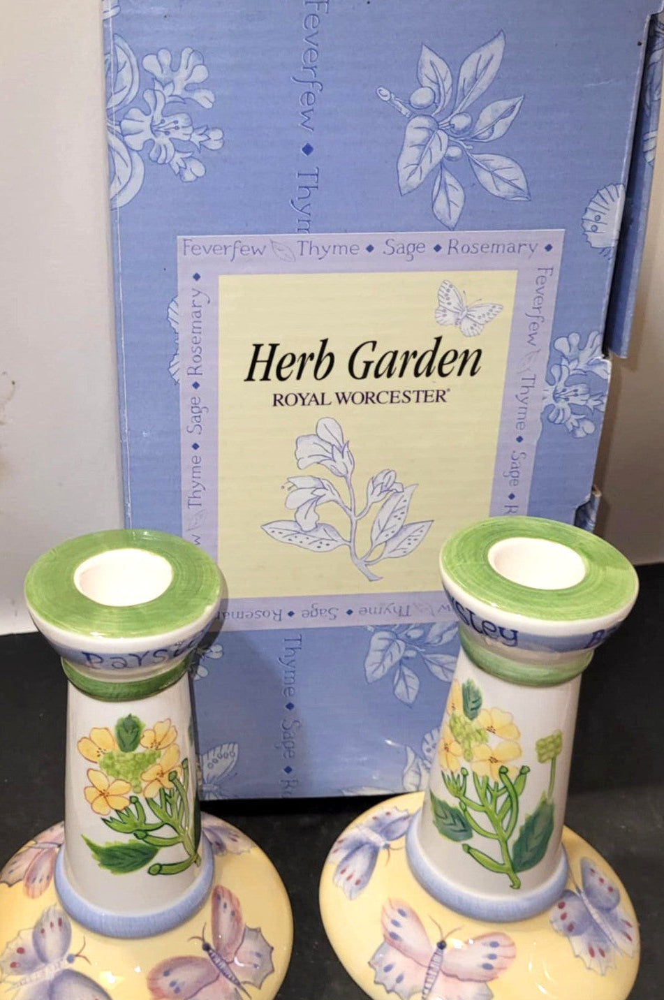 Royal Worcester Herb Garden Candlesticks  5 " boxed