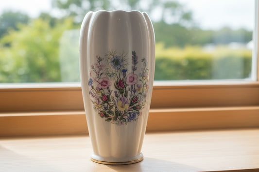 Vintage Aynsley Fine Bone China wild tudor fluted Vase 9"