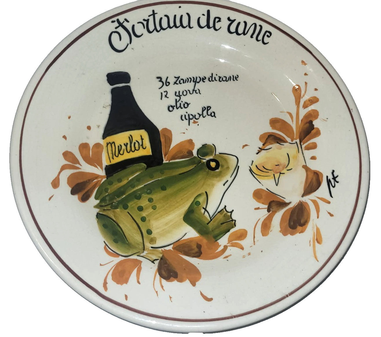 Vintage Retro Italian bassano recipe plate for frogs legs 9.25"