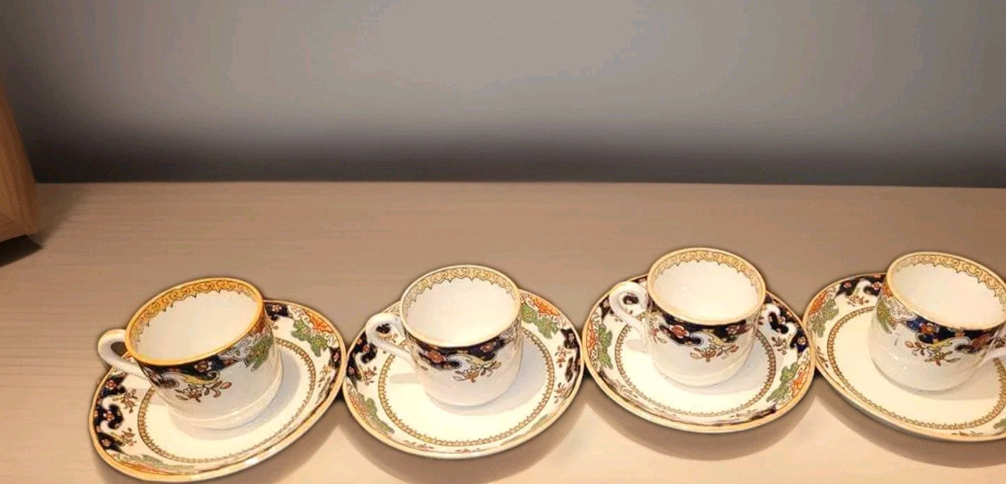 antique Minton stratford old pattern coffee cups & saucers demi tasse x4
