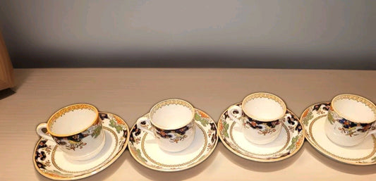 antique Minton stratford old pattern coffee cups & saucers demi tasse x4