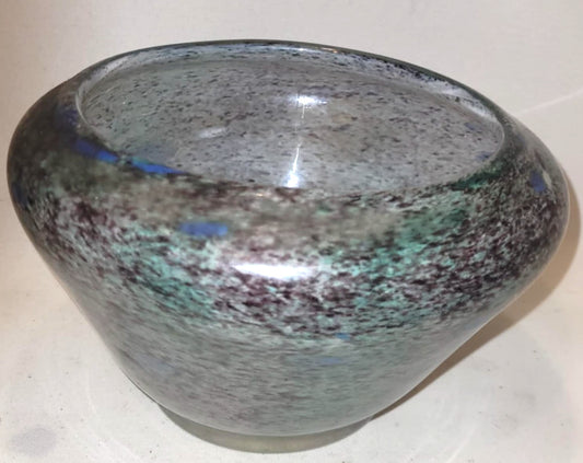 Vintage Murano Style Cased Art Glass Bowl, Smooth Finish, Mottled Colours