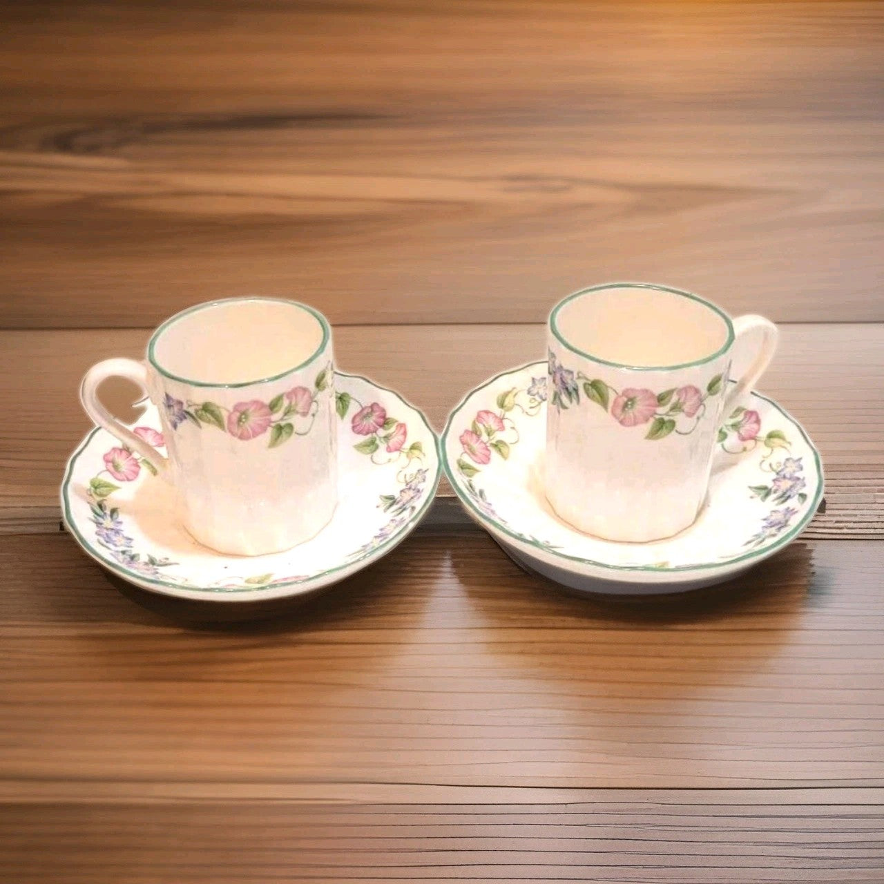 2x Royal Worcester ENGLISH GARDEN  coffee cup cans and saucers espresso floral