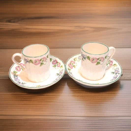 2x Royal Worcester ENGLISH GARDEN  coffee cup cans and saucers espresso floral