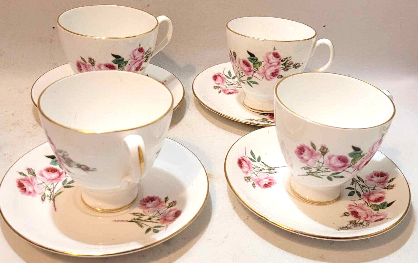 4x  dainty Royal Albert Pink Roses coffee Cup Saucer  Un-Named Pattern