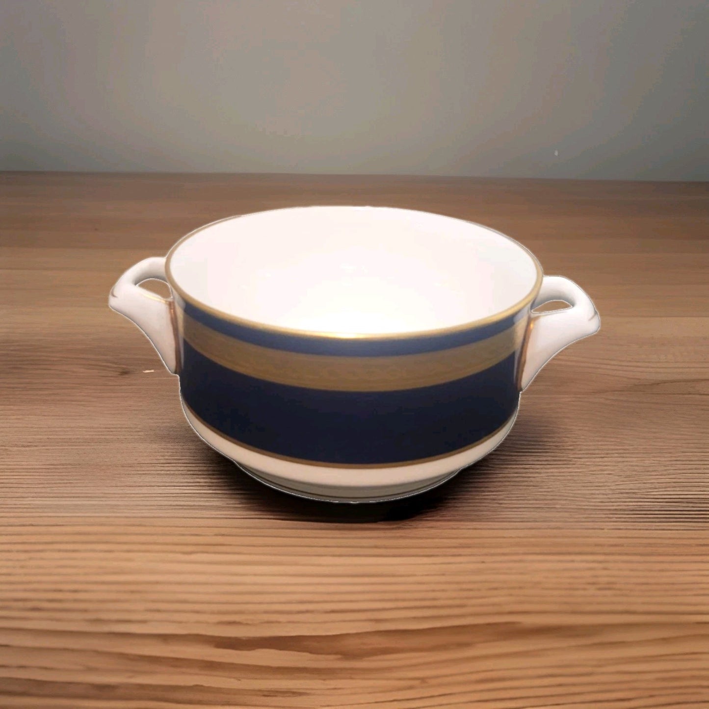 royal worcester hampton cobalt blue twin handled soup bowl coup