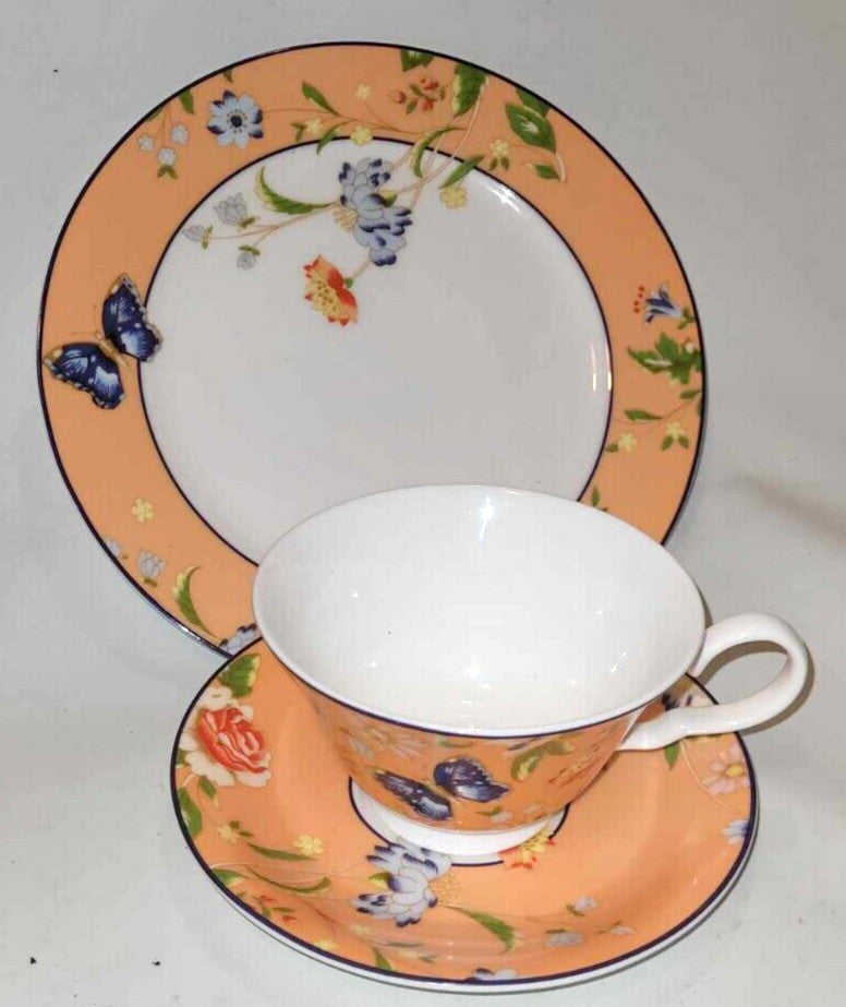 Aynsley Windsor Cottage Garden Cup, Saucer and Side Plate peach