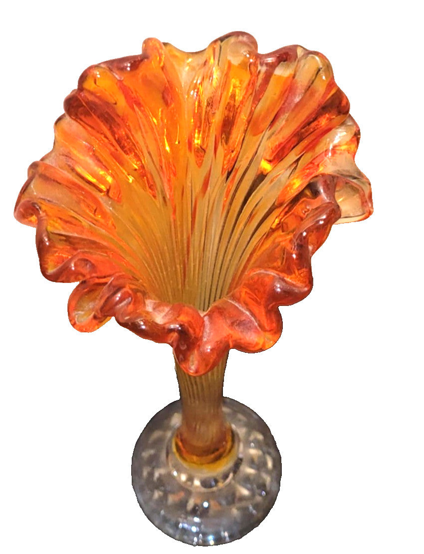 Vintage Art Glass Amberina ruffle Vase  8" jack in the pulpit