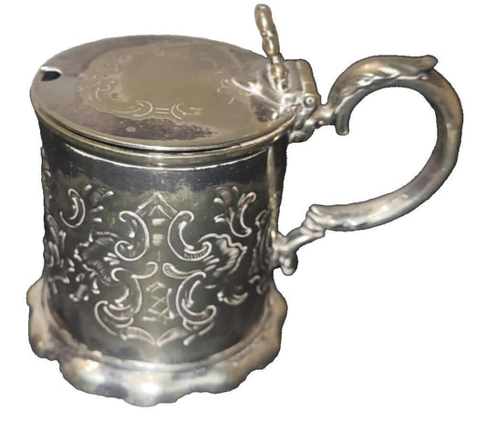 Silver plated condiment / mustard pot  tankard shape