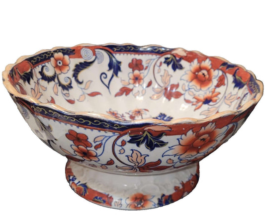 antique english Footed serving bowl Imari style floral Gaudy c 1870