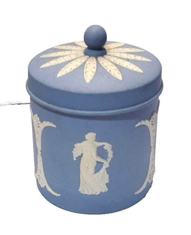 Wedgwood Jasperware Blue England Round LIDDED Trinket Box TOBACCO JAR