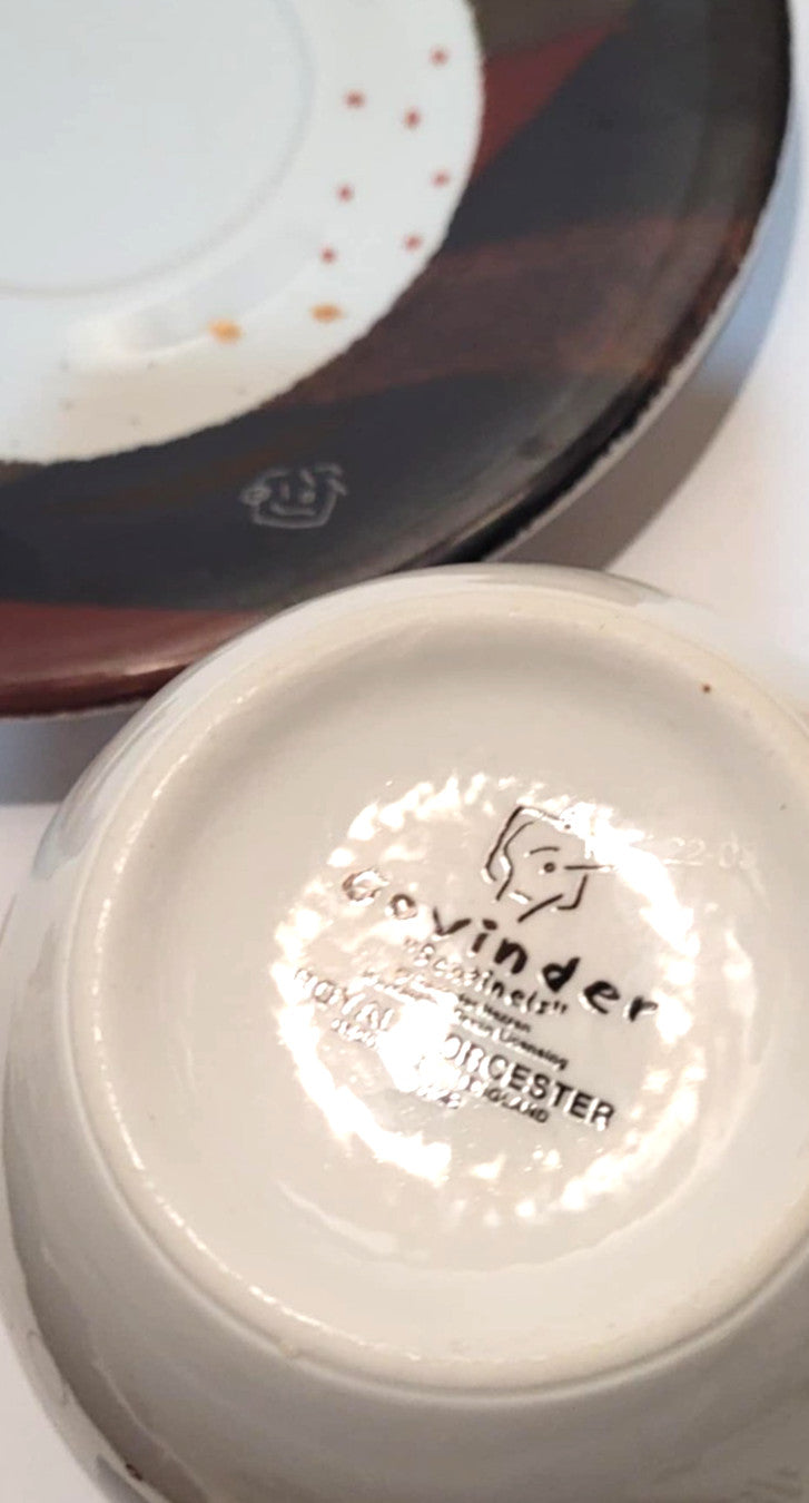 Royal Worcester Govinder large Cats Cup Saucer Duo Sentinels Nazran  2003