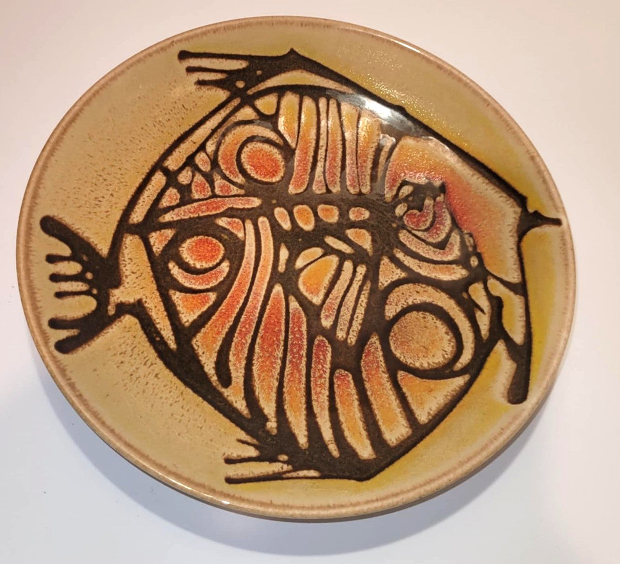 POOLE studio pottery prehistoric fish plate 8" Aegean 1960's 70's