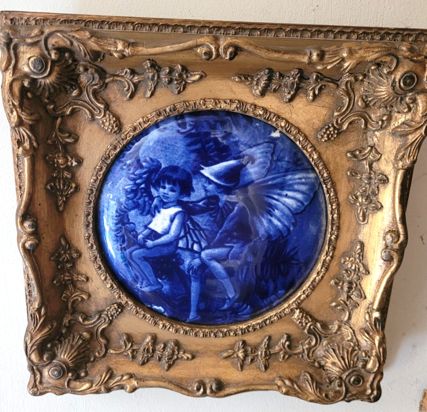 Royal Doulton Inspired Plaque Blue & White Children Series fairies Framed