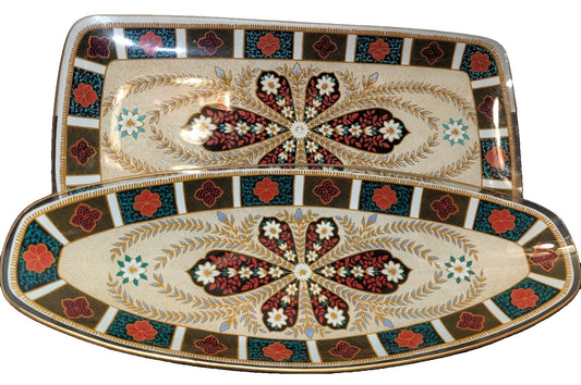 2x Vintage Imari chance Style Glass Platters Decorative Serving buffet Trays