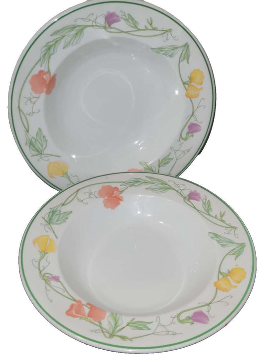2x johnson brothers summer delight rimmed pasta bowls 8" sweet pea pattern