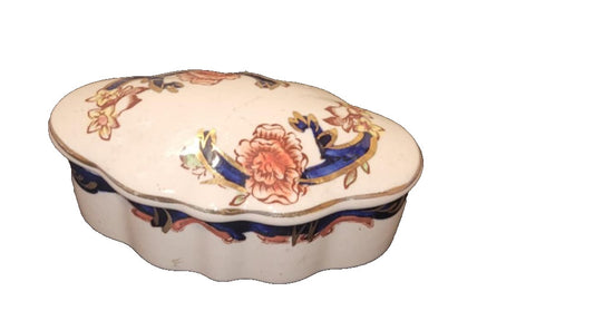 Masons mandalay blue oval wavy edge Trinket Box pill box