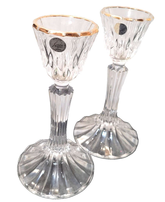 Cristal D’Arques Longchamp Candle Stick Holders 24% Crystal France gold trim