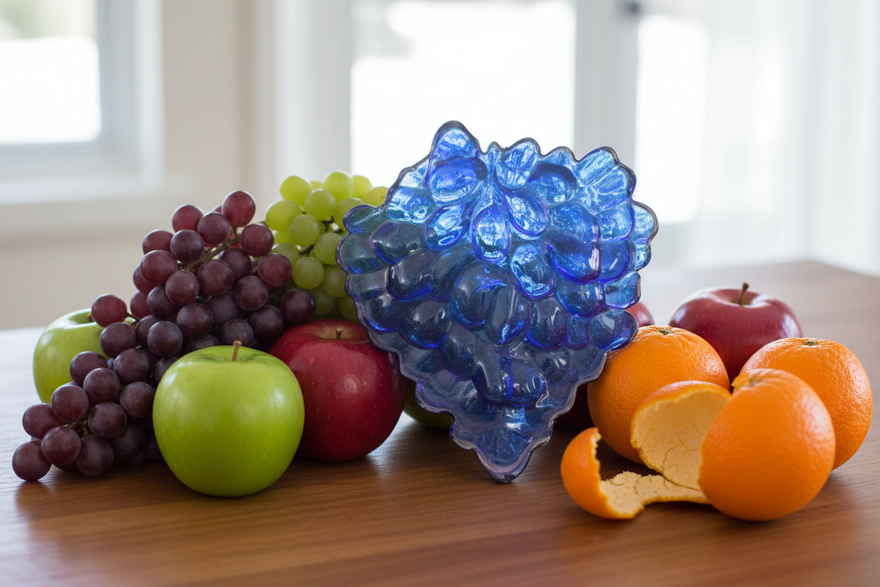Vintage Cobalt Blue Pressed Glass Grape Cluster Dish Indiana Glass Style candy with beautiful textured finish.