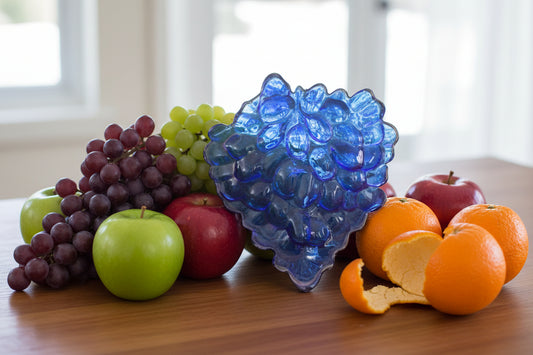 Vintage Cobalt Blue Pressed Glass Grape Cluster Dish Indiana Glass Style candy with beautiful textured finish.