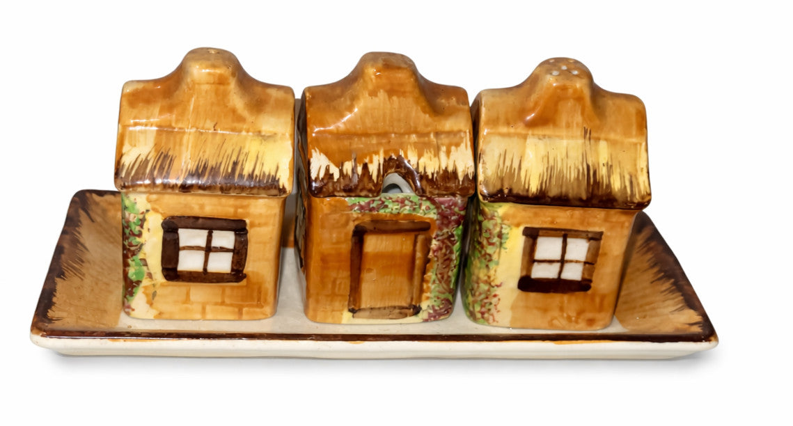 Price Kensington Cottage House Cruet Set Salt Pepper Mustard Pots & Tray