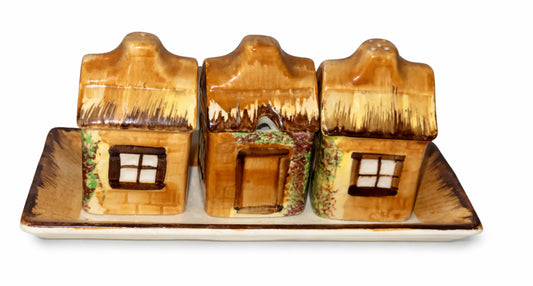 Price Kensington Cottage House Cruet Set Salt Pepper Mustard Pots & Tray