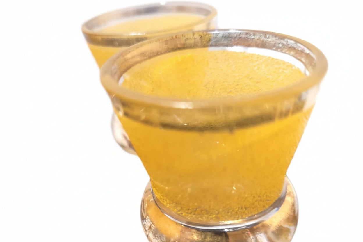 6 vintage yellow sugar frosted thistle shaped shot liqueur glasses 60's 70's