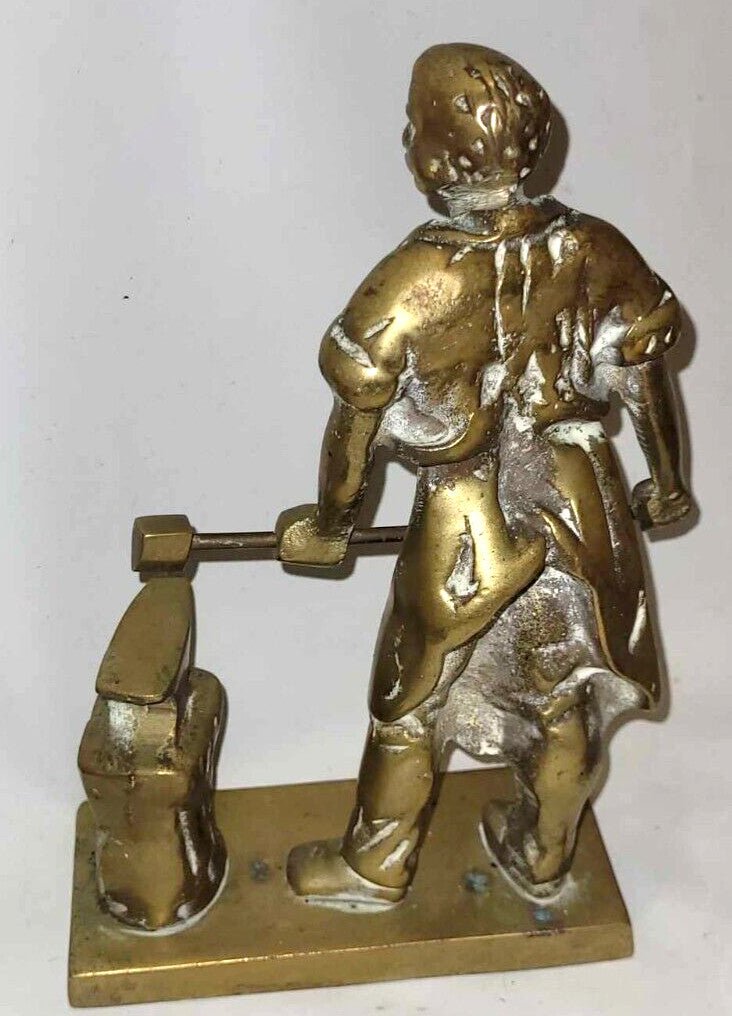 Solid Brass Blacksmith Figurine Vintage Ornament Statue 9 Inches Tall