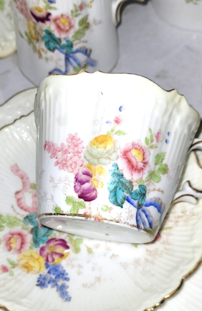 Antique ford Pointon Bone China Tea Set for 8, roses & Gilt, 1880-1895 England