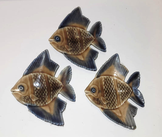 3 X VINTAGE WADE angel fish trinket pin dishes 60's 70's kitsch decor