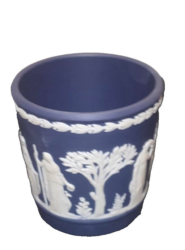 Wedgwood Deep Blue Jasperware small trinket cache pot planter portland blue in good condition, 3 inches