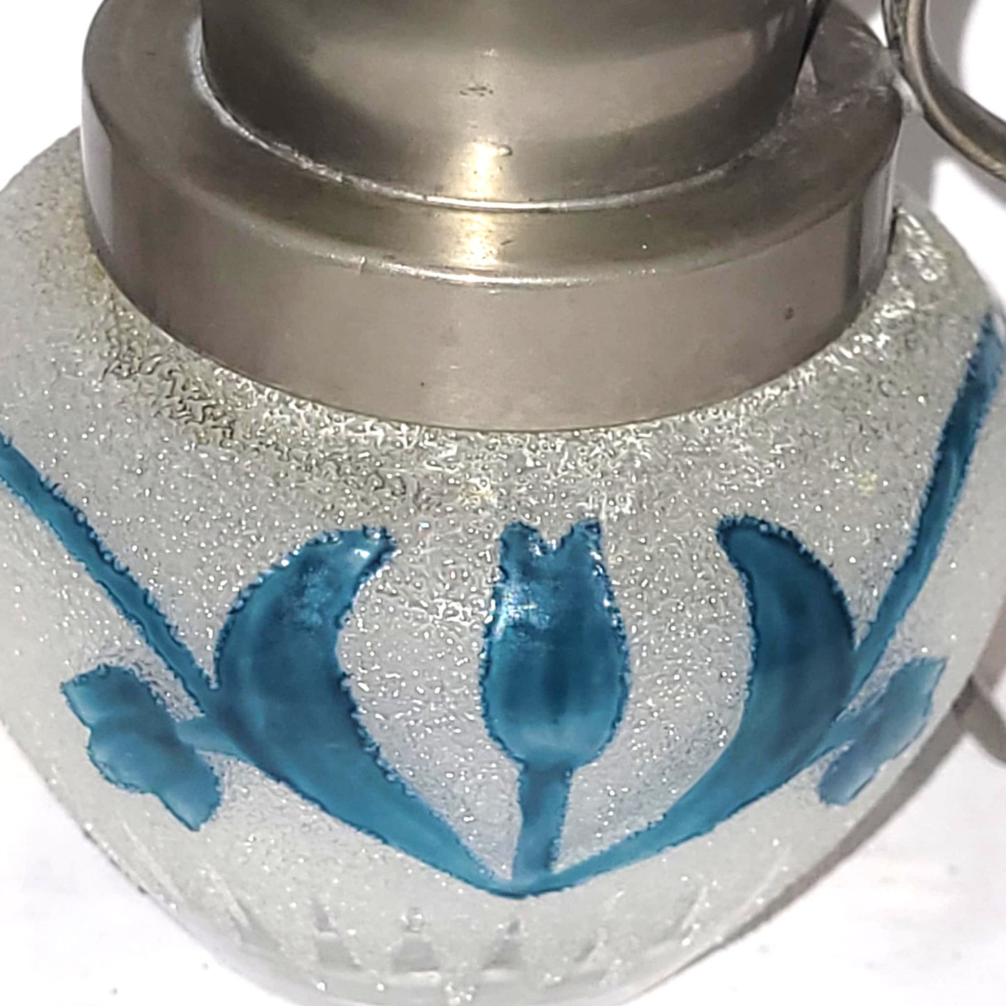 Vintage Mould Blown Art Glass Cruet Jug creamer Blue tulip Floral Frosted Glass