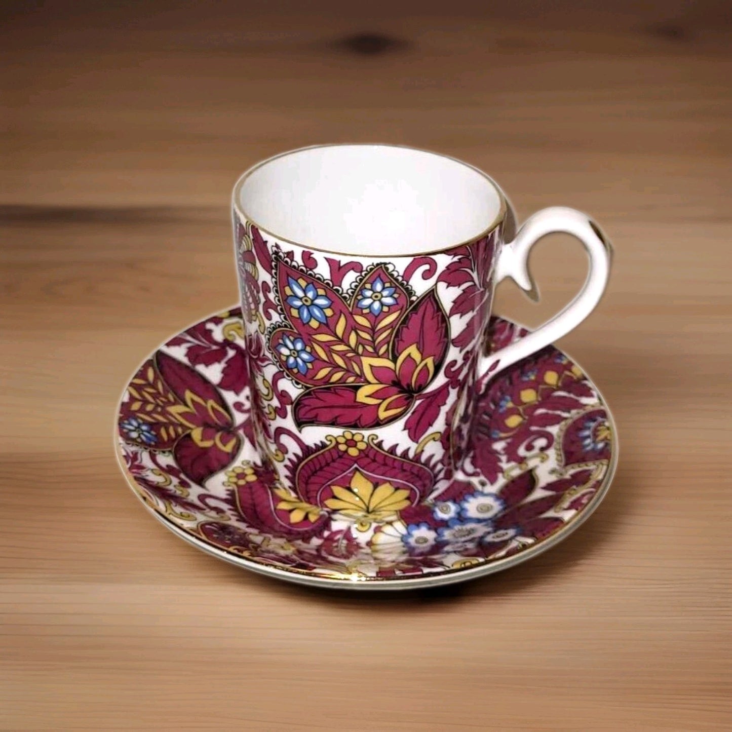 Royal Albert Arabesque Coffee Cup Saucer Paisley Bone China England demi tasse