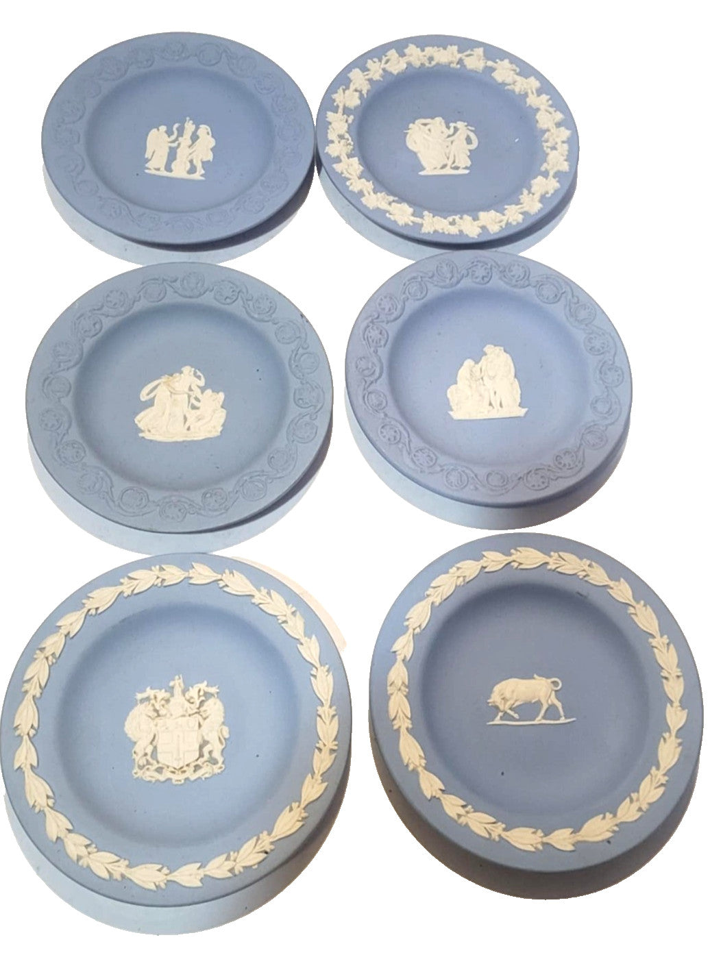 Set Of 6 Wedgewood Jasperware round Trinket Dishes blue