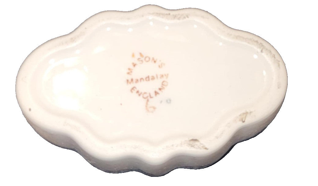 Masons mandalay blue oval wavy edge Trinket Box pill box