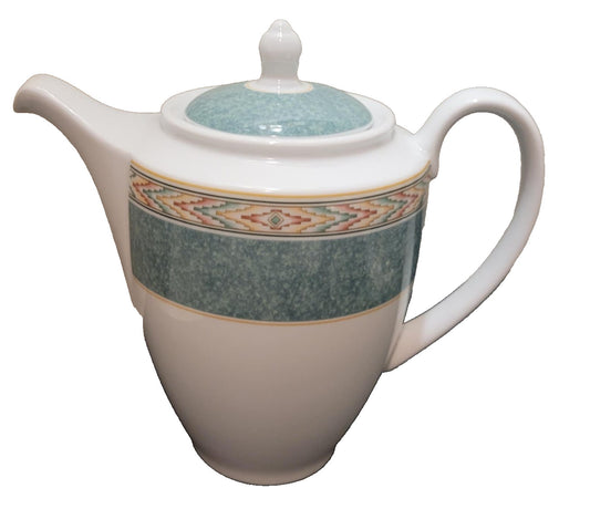 vintage Wedgwood Home Aztec Coffee Pot 1993 green white
