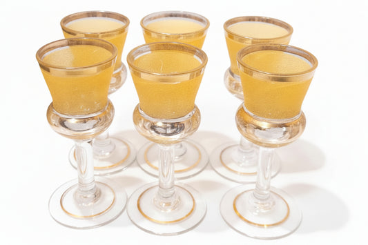 6 vintage yellow sugar frosted thistle shaped shot liqueur glasses 60's 70's