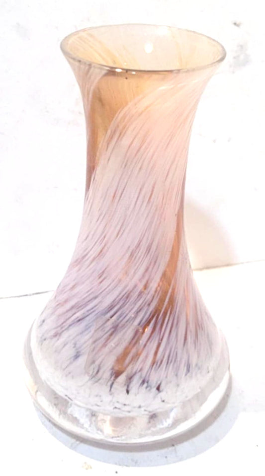 Vintage Caithness bud posy stem vase, orange amber swirl pattern 5"