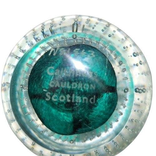 Caithness Cauldron Paperweight W81543 Teal Green Swirl Controlled Bubbles