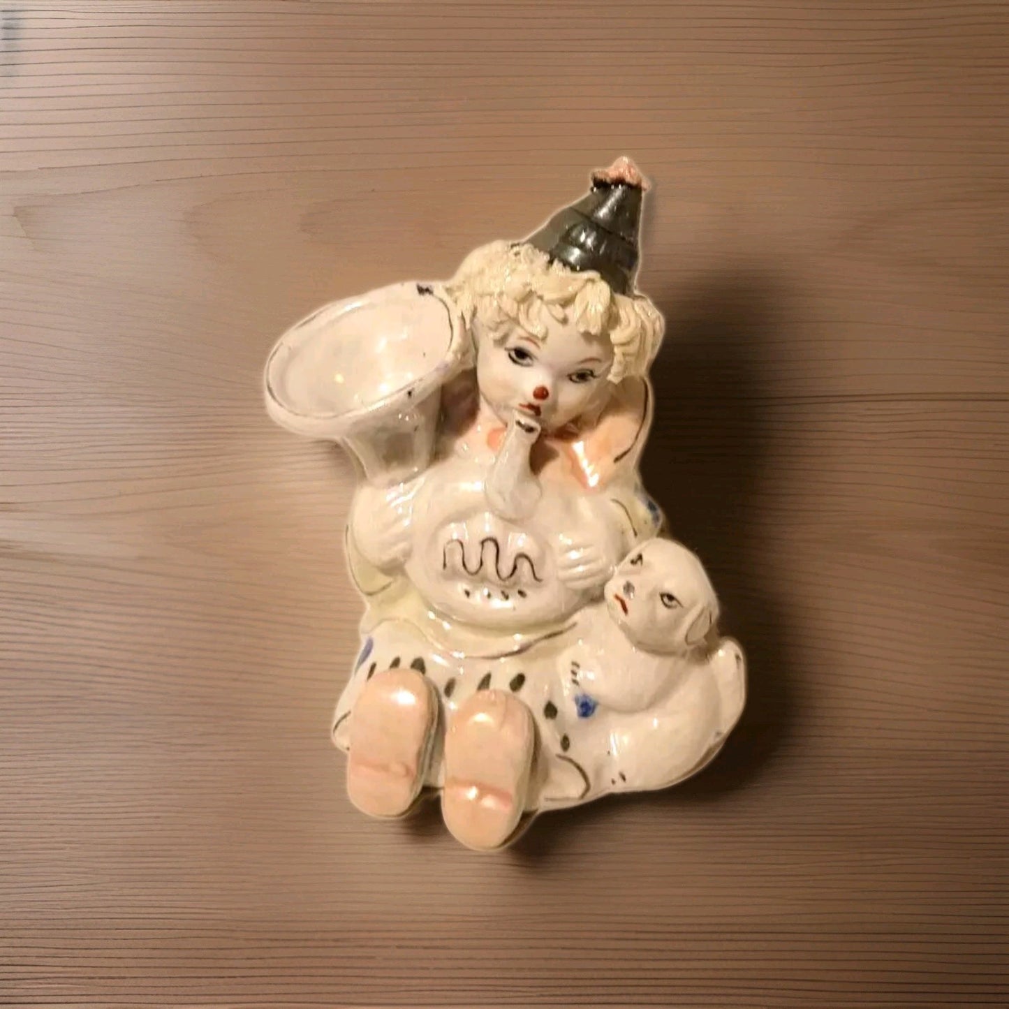 Retro Ceramic Spaghetti Hair  Clown Figurine mid century kitsch