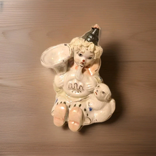 Retro Ceramic Spaghetti Hair  Clown Figurine mid century kitsch