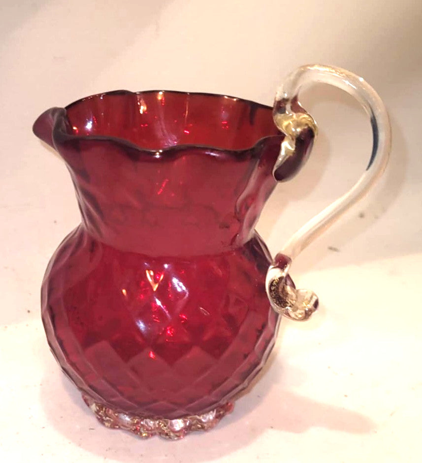 Vintage Italian Murano Style Ruby Aventurine Art Glass Creamer Pitcher 5" jug