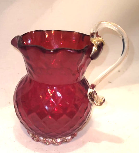 Vintage Italian Murano Style Ruby Aventurine Art Glass Creamer Pitcher 5" jug
