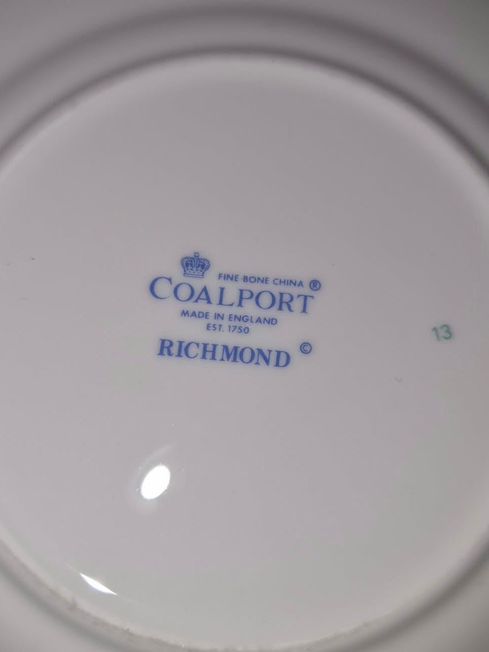 Coalport Richmond tea cup and saucer base and backstamp detail