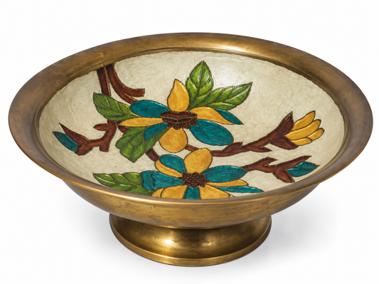 Vintage Brass & Enamel Decorative Pedestal Bowl