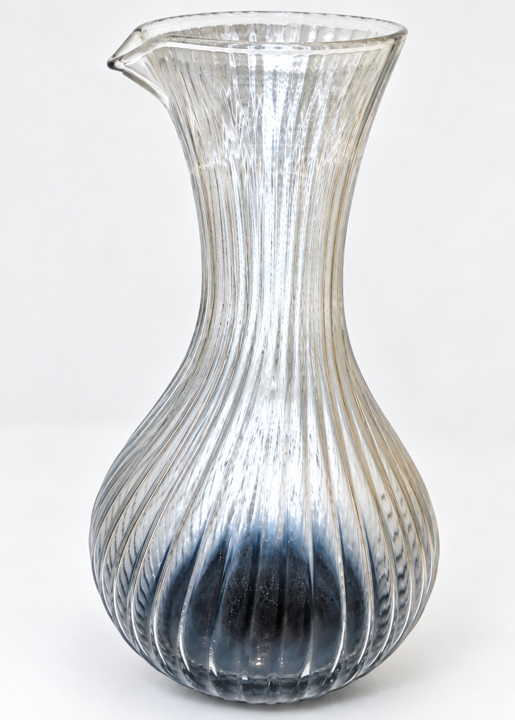 Vintage Blue Grey Optic Ribbed Glass Carafe – 25.5cm