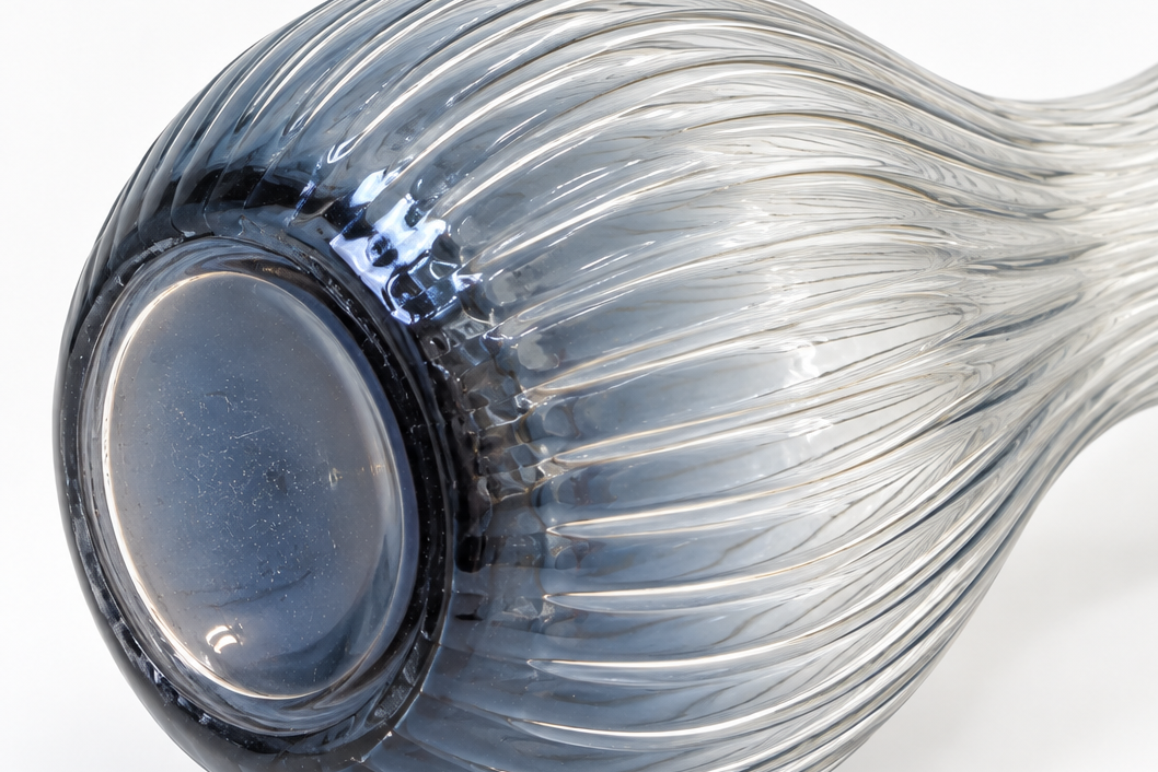 Vintage Blue Grey Optic Ribbed Glass Carafe – 25.5cm